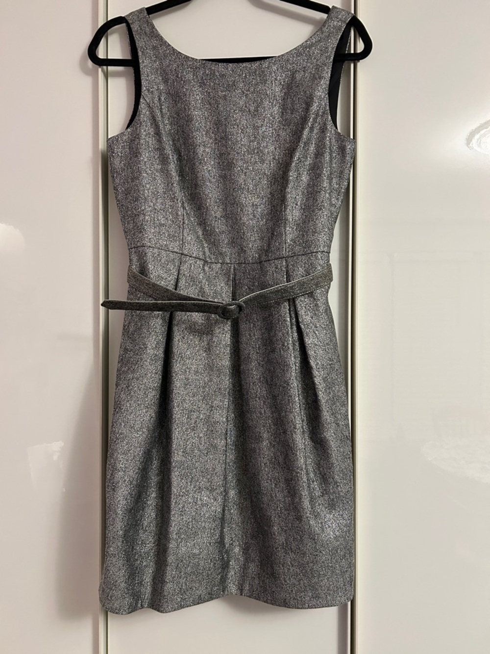 White House Black Market Metallic Gray Sleeveless Belted Mini Dress